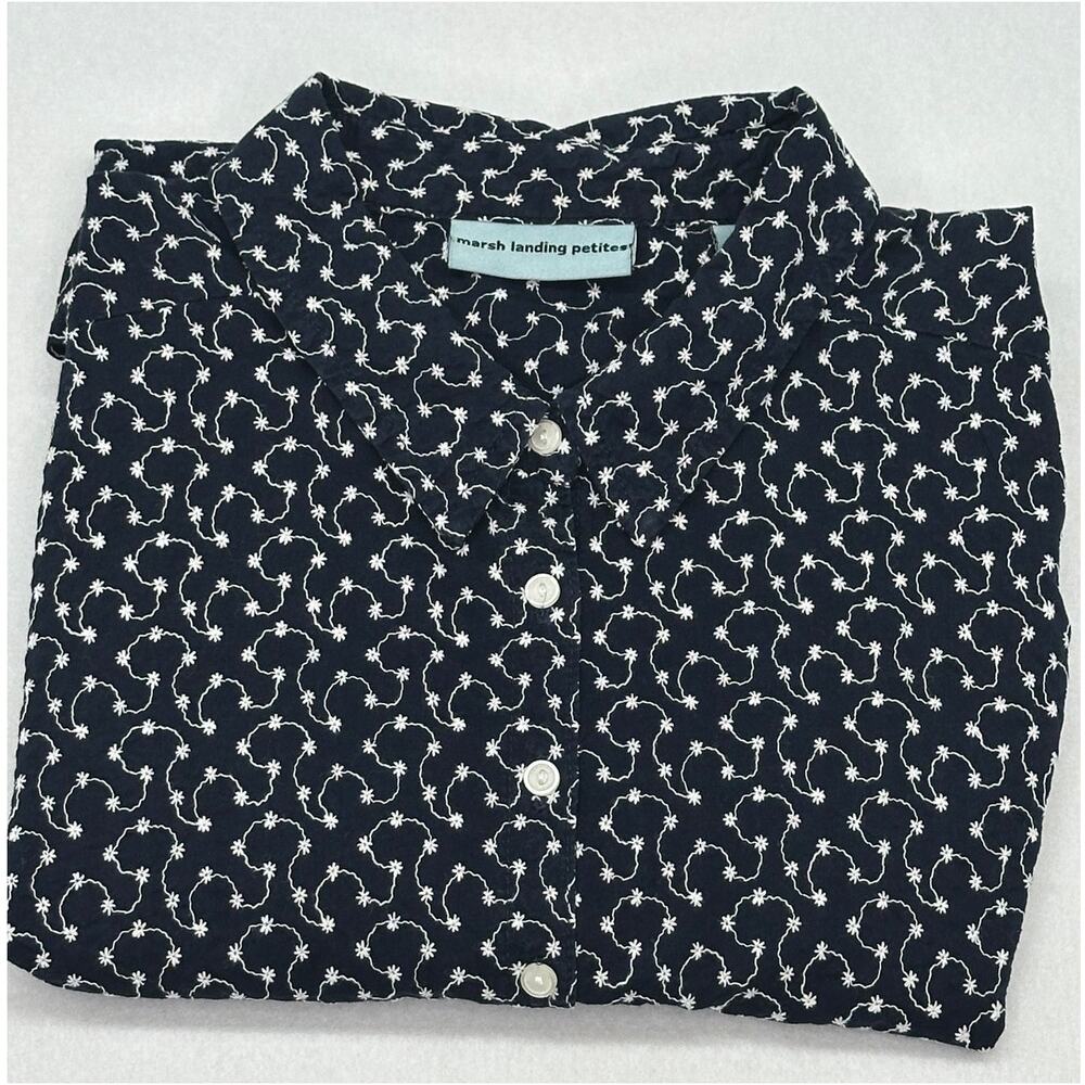 Marsh Landing Petites  Navy w/ White Flowers Button Down Sleeveless Vest PL